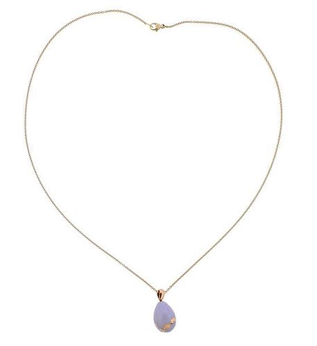 Faberge 18K Gold Enamel Egg Pendant Necklace