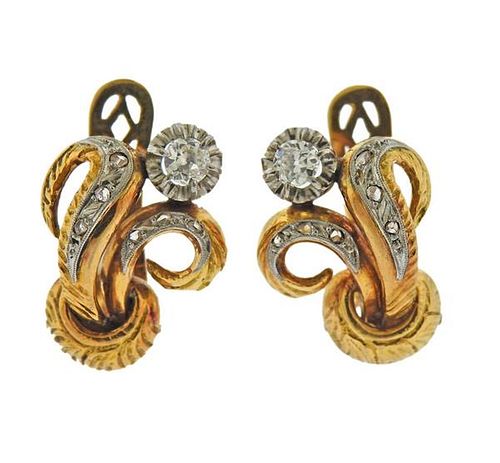 Antique 18K Gold Platinum Diamond  Earrings 