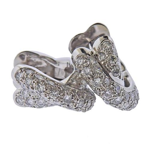 14K Gold Diamond X Half Hoop Earrings
