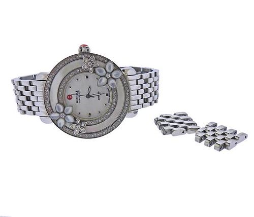 Michele Cloette Fleur Steel MOP Diamond Watch 