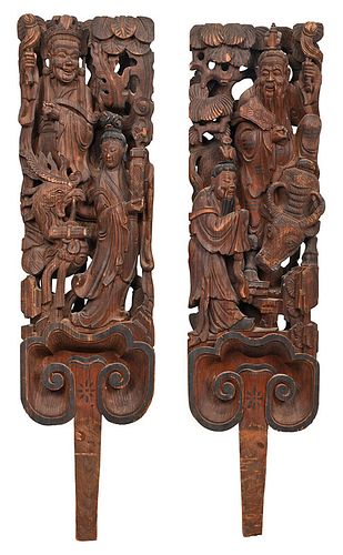 Two Chinese Relief Carved Architectural Panels