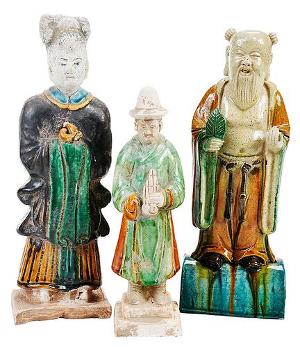 Three Chinese Glazed Earthenware Tomb Figures