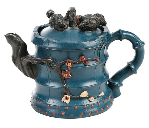 Chinese Yixing Teapot and Cover with Blue Ground