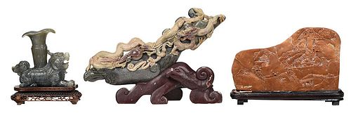 Three Chinese Carved Soapstone Sculptures