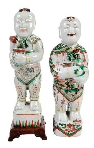 Two Chinese Famille Verte Figures of Boys