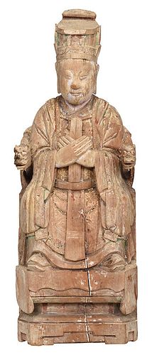 Chinese Carved Wood Emperor Figure