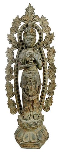 Tang Dynasty Style Standing Guanyin Bronze Figure 