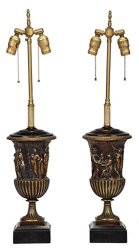 Pair of Gilt Bronze Urn Form Table Lamps