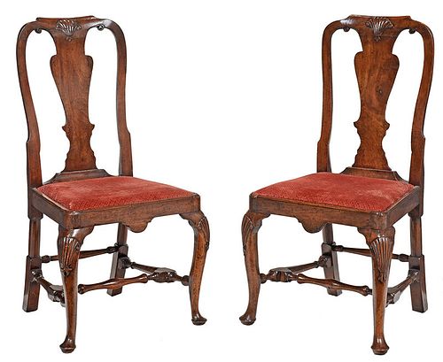 Pair George I Shell Carved Walnut Side Chairs
