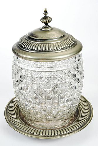 Cut Glass Covered Jar with Underplate