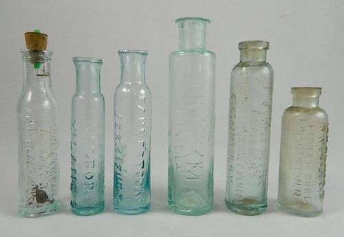 Medicine bottles - 6 aqua round sample