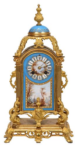 French Gilt Bronze and Sevres Style Mantel Clock