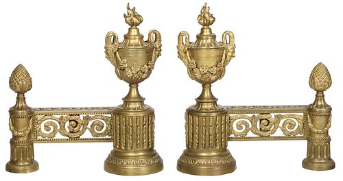 Pair Louis XVI Style Gilt Bronze Chenet