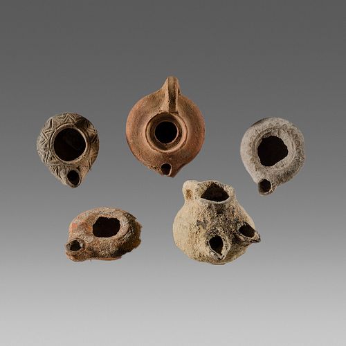 Lot of 5 Ancient Roman, Byzantine Holy Land Terracotta Oil Lamps c.1st-2nd century AD. 