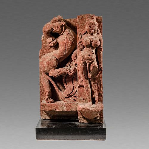 Indian Sandstone Deity and Griffin Stele c.10th century AD. 