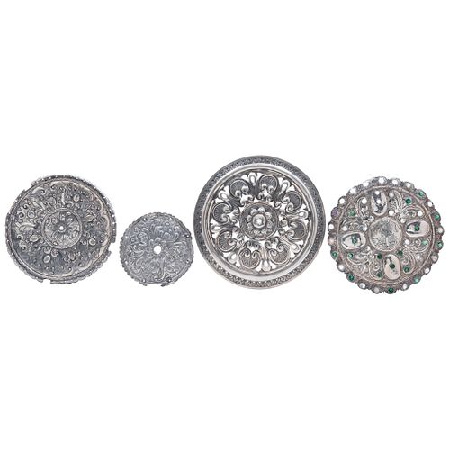 Lot of Medallions, Mexico, 19th century, Silver, Different decorations with geometric patterns, scrolls, floral motifs