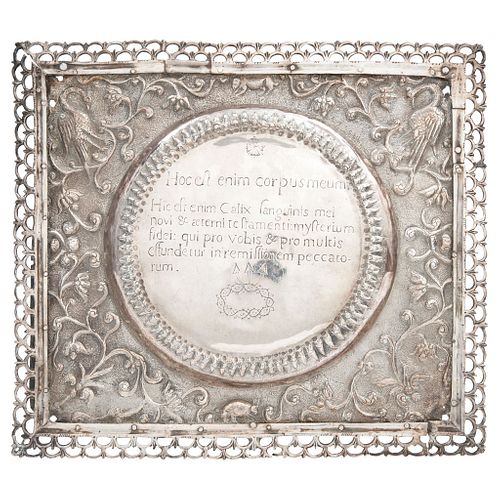 Altar Card, Mexico, 18th-19th centuries, Silver with wooden support, Latin inscription of Total Consecration Formula