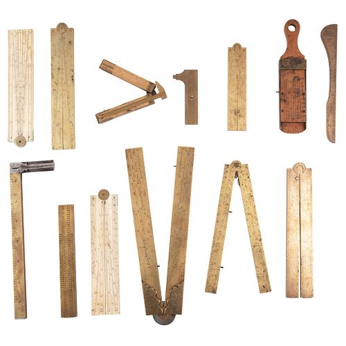 Lot of Measuring Instruments, Europe and Mexico, 19th-20th centuries, Bronze, wood, and bone, 13 pieces