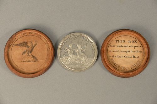 Metal Commemorative Erie Canal Medal with Original Box Designed by Archibald Robertson and Engraved by Charles Cushing Wright, 1826, Medal for Comple