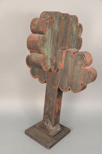 Folk Art Copper Tree Sculpture, 19th century with remnants of red paint.
height 34 1/2 inches, width 18 1/2 inches.
Provenance: The Estate of Diana At