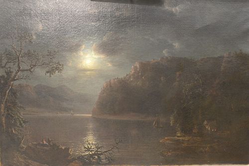 Regis Gignoux (1816 - 1882) Moonlite Hudson River, oil on canvas, signed and dated lower left "Gignoux 1854".39" x 58".Provenance:...