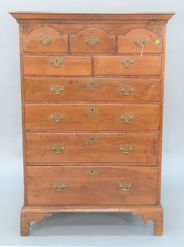 Chippendale Tall Chest, having large molded cornice over three arch top drawers over two drawers over four drawers, Pennsylvania cir...
