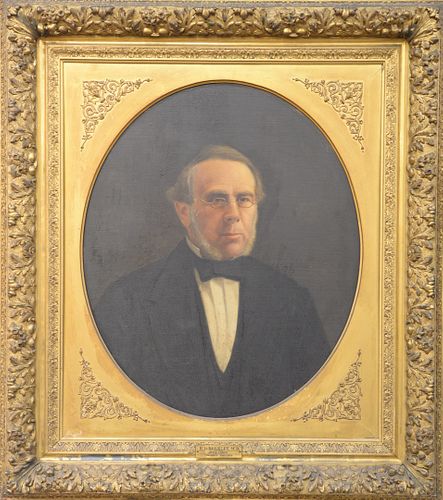 Portrait of Henry Daggett Buckley (1804 - 1872), oil on canvas, 19th century, framed with oval center.
29 1/4" x 24 1/2".
Catalog Note: Henry Daggett 