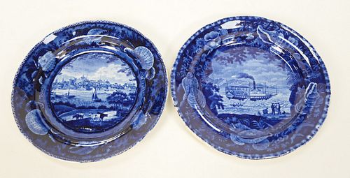 Two Historical Blue Staffordshire Plates, to include Union Line and City of Albany, State of New York, both having shell border and ...