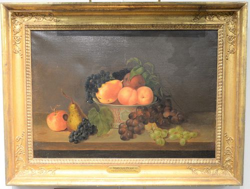 Mary Jane Peale (1827 - 1902), oil on canvas, still life with bowl of fruit, 1860, inscribed "RP" monogram on bowl; signed, dated an...