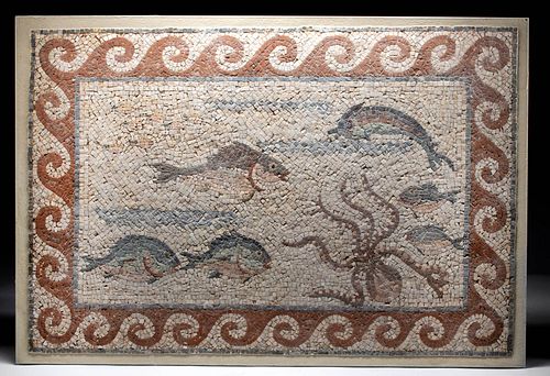 Roman Stone Mosaic with Sea Life