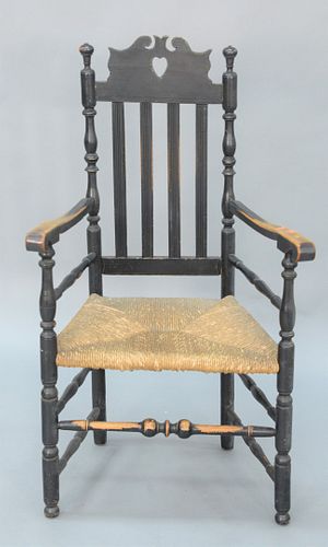 Heart & Crown Bannister Back Armchair having turned posts, (restored).
height 46 7/8 inches, width 23 3/4 inches, seat height 17 1/2...