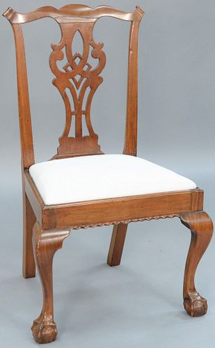 Chippendale Mahogany Side Chair having pierced carved back over slip seat, set on cabriole legs flanking gadrooned center all set on...