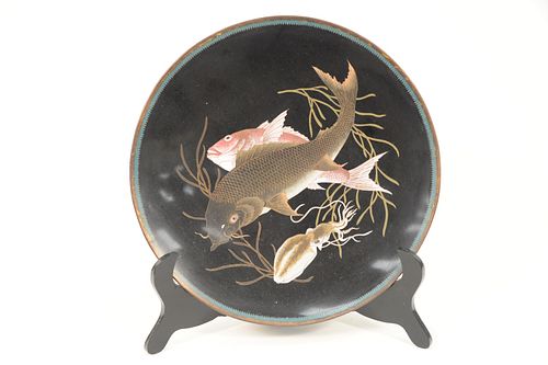 Japanese Cloisonne Charger having two koi along with a squid.
diameter 12 inches.