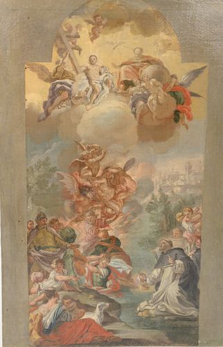 Modello Transfer Sketch with Gridding, oil on canvas, possibly Apotheosis St. Igntius, Saint Nicholas Recuing Adeodatus, old master ...