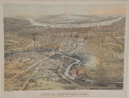 Bachmann Colored Lithograph, City of Hartford, Connecticut, published by J. Weidermann.
sight size 19" x 24"