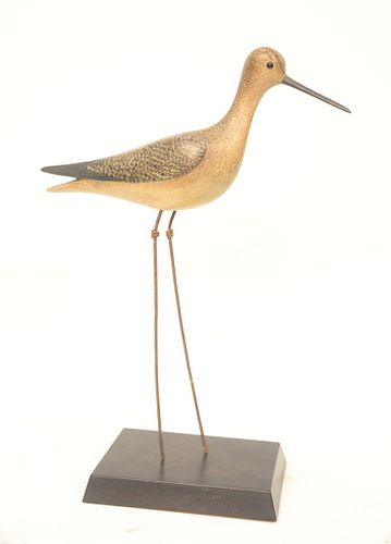 Mark McNair Decoy, Griswold Point Yellowlegs (2010), great long legged form with raised wing carving and raised tail wing carving, a...
