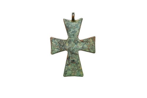 Ancient Byzantine Bronze Cross c.6th-8th century AD. Szie 2 3/4 inches high. Ex NYC 