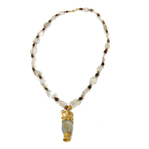 Roman Style Rock Crystal Beads Necklace with gold. 