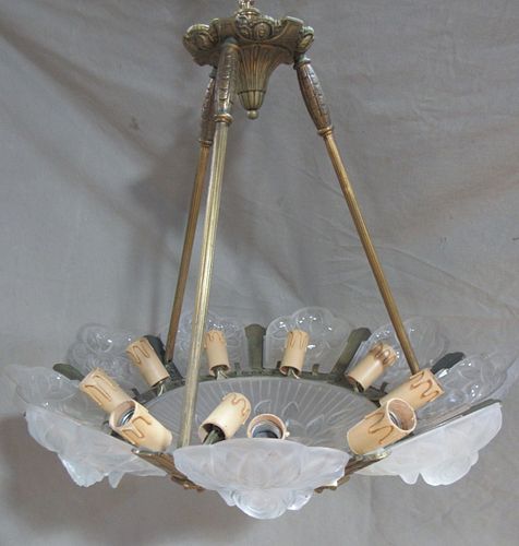 French Art Deco Lalique Style Chandelier
