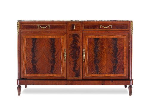 A Louis XVI Style Mahogany Marble-Top Cabinet