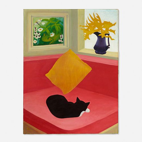 Charlotte Howard, Black Cat on Red Sofa