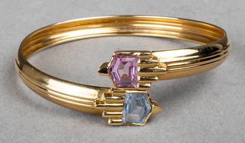 18K Gold Pink Sapphire & Blue Topaz Bracelet