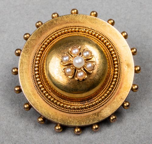 Victorian 14K Yellow Gold & Pearl Brooch / Pendant