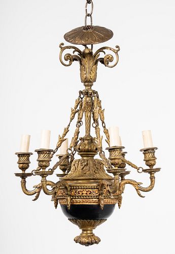 French Empire Style Bronze 6 Light Chandelier