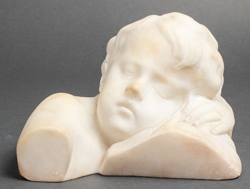 Gallet Carved Marble Sculpture of Sleeping Baby
