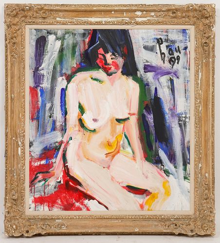 Tran Luu Hau "Seated Nude" Oil on Canvas