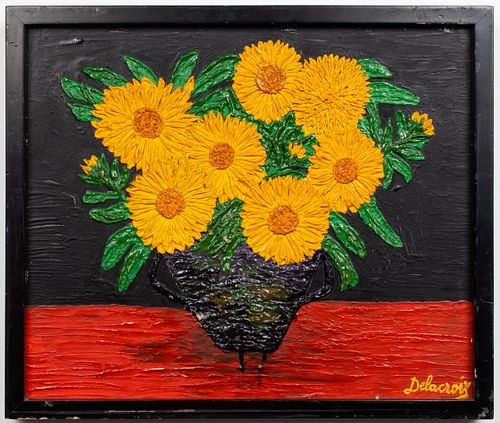 Emilienne Delacroix "Flowers" Oil on Board