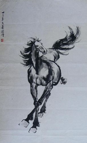MANNER OF BEIHONG XU CHINESE HORSE WATERCOLOR
