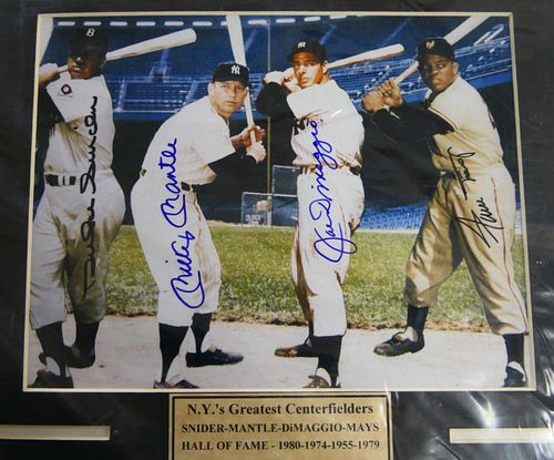 SNIDER MANTLE DIMAGGIO MAY SIGNED COLLAGE IN MAT