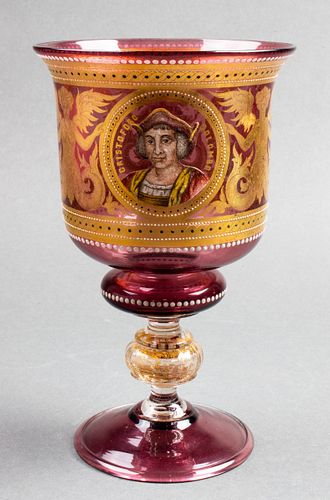 Antique Venetian Blown Glass Chalice w Portraits